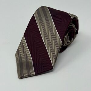 Jos A Bank Necktie Signature Collection Burgundy Tan Striped 100%‎ Silk Men's